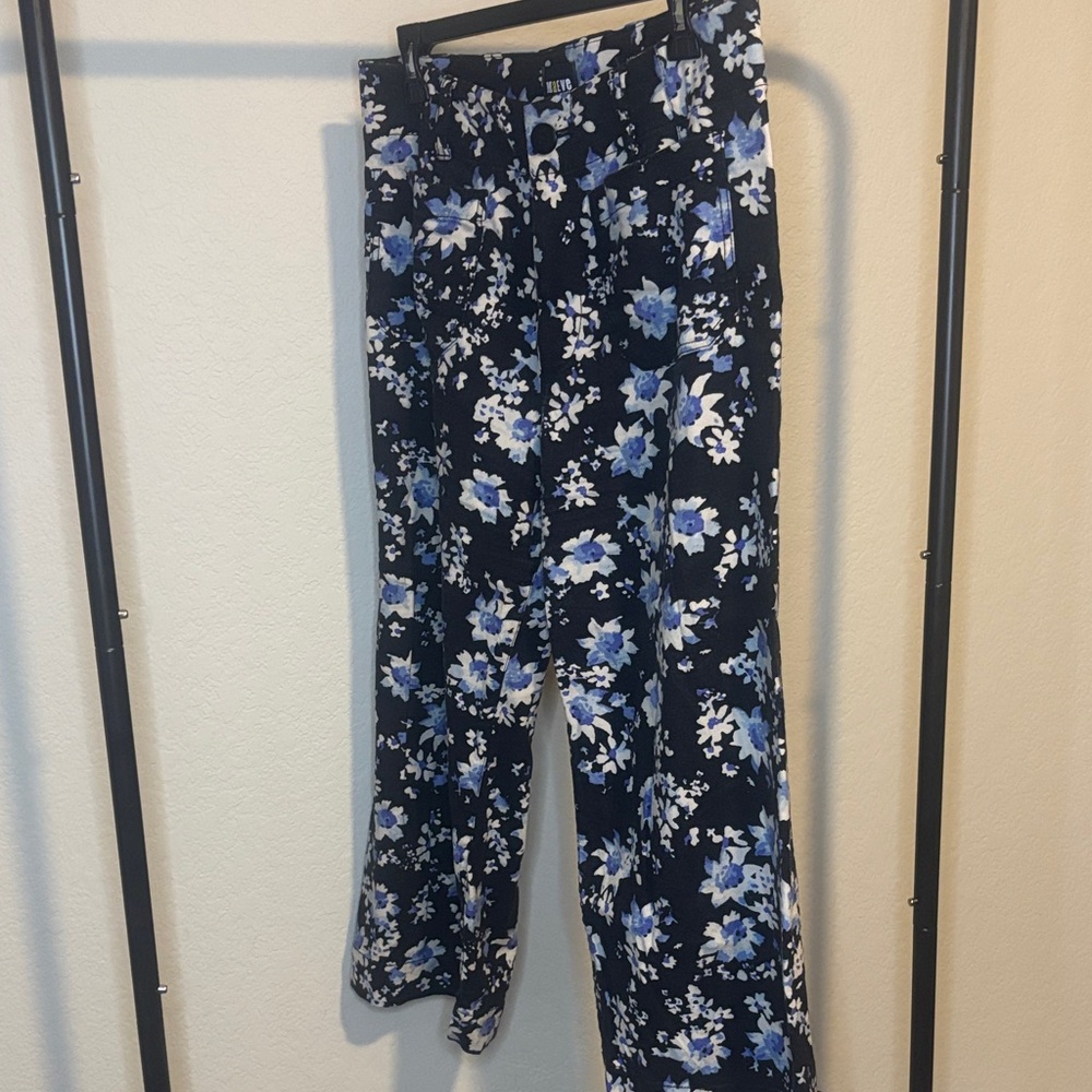 Anthropologie Blue Floral Wide Leg Pants